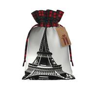 Sacs cadeaux réutilisables avec cordon de serrage pour Noël, anniversaire, mariage, vacances Noir Paris Tour Eiffel