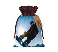 Sacs cadeaux réutilisables imprimés avec motif de snowboard - Pochettes de Noël avec cordon de serrage pour Noël, anniversaire, mariage, vacances