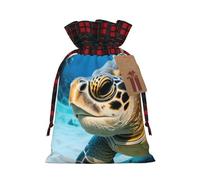 Sacs cadeaux réutilisables imprimés de grande tortue de mer - Pochettes de Noël avec cordon de serrage pour Noël, anniversaire, mariage, vacances