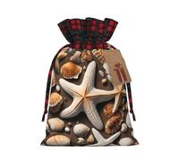 Sacs cadeaux réutilisables imprimés étoiles de mer et coquillages - Pochettes de Noël avec cordon de serrage pour Noël, anniversaire, mariage, vacances