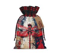 Sacs cadeaux réutilisables imprimés libellules rouges abstraites - Pochettes de Noël avec cordon de serrage pour Noël, anniversaire, mariage, vacances