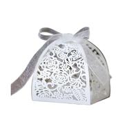 Sacs-cadeaux, Roses Candy Boxes 6x6x7cm For Wedding Shower Party Favors Gold White 10 pcs(White)