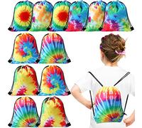 Sacs-Cadeaux Tie-Dye avec Cordon de Serrage Sac de Fête d'Anniversaire Sac Fourre-Tout à Friandises Bonbons Coloré Sacs à Cordon en Polyester pour École Fête Plage Rétro (9,8 x 11,8 Pouces)