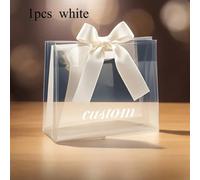 Sacs cadeaux transparents personnalisables, style minimaliste moderne, décorés d'un ruban blanc. Convient pour les cadeaux de première communion, les cadeaux de mariage, les cadeaux de baptême, les ca