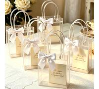 Sacs cadeaux transparents, sacs cadeaux transparents en PVC à emporter avec nœuds, parfaits pour les baby showers, les anniversaires, les mariages, les enterrements de vie de jeune fille et les décora