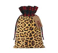 Sacs de bonbons de Noël imprimé peau de léopard,Sacs à cordon de serrage blocs de couleur de fête de vacances,Sacs de collation à cordon