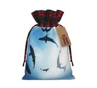 Sacs de bonbons de Noël imprimé requin animal océanique,Sacs à cordon de serrage blocs de couleur pour fête de vacances, sacs à collation à cordon