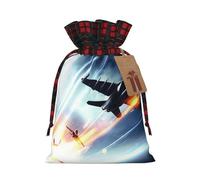 Sacs de bonbons de Noël imprimés avions,Sacs à cordon de serrage bloqués de couleur de fête de vacances,Sacs à collation à cordon