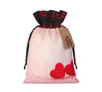 Sacs de bonbons de Noël imprimés cœurs rouges roses pailletés, sacs à cordon de serrage bloqués de couleur pour fête de vacances, sacs à collation à cordon