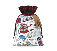 Sacs de bonbons de Noël imprimés de Londres,Sacs à cordon de serrage bloqués de couleur de fête de vacances,Sacs à collation à