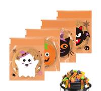 Sacs de bonbons d'Halloween - Pack de 100 sacs en cellophane | Sac de friandises festif transparent pour friandises, fournitures de fête - Plastique réutilisable | Sachet de biscuits adhésifs