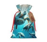 Sacs de cadeaux de Noël réutilisables en toile de jute avec cordon de serrage - Motif tortues de mer - Pour les fêtes de fin d'année et les cadeaux de Noël