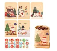 Sacs de Cadeaux en Papier Kraft de Noël - 50 pcs Sacs à Bonbons avec 36 Autocollants Flocons de Neige, Noël et Fêtes, Taille 13 x 18 cm, Idéale pour Divers Usages