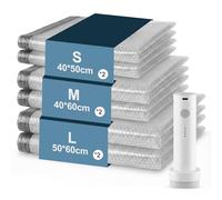 Sacs de Compression sous Vide 6 Pièces avec Pompe Électrique Sans Fil 2x40x50cm+ 2x40x60cm+ 2x50x60cm, Carehabi Housse de Rangement Aspirante pour Vêtements et Accueil Voyage, Gain de Place