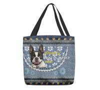 Sacs De Courses Bostons Terrier Flower Jean Pattern Tote Bag Décontracté Sac À Provisions Cabas Reutilisable Sac Shopping Pour Extérieur Vacances Plage