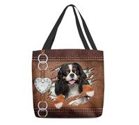 Sacs De Courses Cavalier King Charles Spaniel Leather Scratched Pattern Sacs Tote Bag Décontracté Sac Shopping Légers Handbag Pour Voyage Vacances Plage