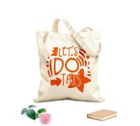 Sacs de courses en polyester et coton tissu épais de 340g/m² Slogan positif « Allons-y ! » écrit à la main Réutilisable