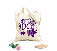 Sacs de courses en polyester et coton tissu épais de 340g/m² Slogan positif « Allons-y ! » écrit à la main Réutilisable