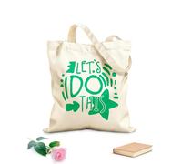 Sacs de courses en polyester et coton tissu épais de 340g/m² Slogan positif « Allons-y ! » écrit à la main Réutilisable