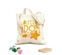 Sacs de courses en polyester et coton tissu épais de 340g/m² Slogan positif « Allons-y ! » écrit à la main Réutilisable