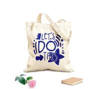 Sacs de courses en polyester et coton tissu épais de 340g/m² Slogan positif « Allons-y ! » écrit à la main Réutilisable