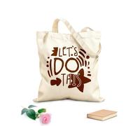 Sacs de courses en polyester et coton tissu épais de 340g/m² Slogan positif « Allons-y ! » écrit à la main Réutilisable