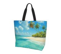 Sacs De Courses Île Avec Plage De Sable Et Palmiers Tote Bag | Reutilisable Sac Shopping décontracté Tote Bag Pour Gym Extérieur Voyage