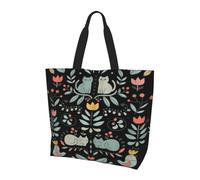Sacs de courses imprimés sucre et crânes et fleurs pour femmes filles - Grand sac fourre-tout réutilisable imperméable à l'eau, sacs d'épicerie, sac à main et sac de plage, Amusants chats, oiseaux et