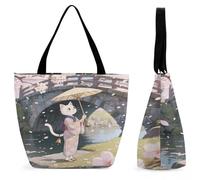 Sacs De Courses Kimono Wearing Witch Cat Tote Bag Grande Capacité Sac Shopping Décontracté Sac À Provisions Cabas Pour Plage Extérieur Voyage