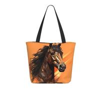 Sacs De Courses Oranges Background With Horse Head Sac À Provisions Cabas Décontracté Tote Bag Femme Sac Shopping Pour Extérieur Gym Vacances