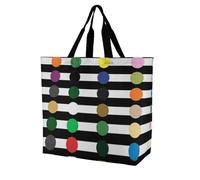 Sacs De Courses Rainbow Polka Dot Stripe Black And White Sac Shopping Décontracté Sac À Provisions Cabas Femme Handbag Pour Gym Extérieur Vacances