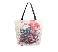 Sacs De Courses Skull Head With Red Flowers Sac Shopping Femme Sacs Tote Bag Décontracté Tote Bag Pour Achats Extérieur Vacances