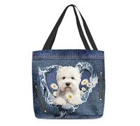Sacs De Courses West Highland White Terrier And Flower Torn Jean Pattern Handbag Grande Capacité Sac À Provisions Cabas Femme Sac Shopping Pour Achats Extérieur Vacances