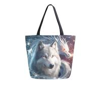 Sacs De Courses White Wolf Dragon Sac À Provisions Cabas Femme Sacs Tote Bag Grande Capacité Handbag Pour Vacances Voyage Extérieur