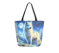 Sacs De Courses White Wolf Snow Full Moon Sacs Tote Bag Femme Tote Bag Décontracté Handbag Pour Extérieur Achats Vacances