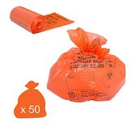Sacs de déchets cliniques, résistance moyenne, 20 Litre/5 kg, Orange, 50