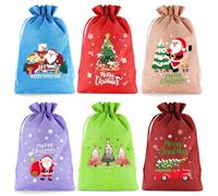 Sacs de fête de Noël en tissu 20 x 30 cm avec cordon de serrage en polyester fermeture rapide design multicolore pour enfants fêtes saisonnières et cadeaux de différentes tailles (6 pièces)
