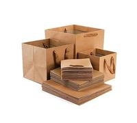 Sacs De Fleurs Portables En Papier Kraft 10/20PCS Square Gift Bags With Ribbon Handles Kraft Paper Flowers Gift Bags