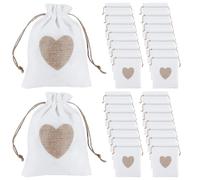 Sacs de jute de 30 pcs, pochettes cadeau lin 3x4 pouces avec cœur, sacs à bijoux à cordon pour partager l'amour et la joie