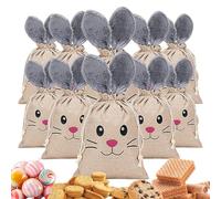Sacs de lapin en jute - Sachets de bonbons 10x Pâques, sacs-cadeaux à cordon, sacs d'oreille de lapin mignons | Sacs de faveur de fête réutilisables Perfect for Egg Hunts Mariages Baby Showers Festive