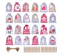 Sacs de l'Avent en tissu - Pochette réutilisable avec cordon de serrage pour 24 jours, organiseur de compte à rebours à remplir | Parfait pour les , la famille, les amis, les bonbons, les