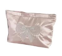 Sacs de maquillage de grande capacité avec paillettes Bowknot Design portable voyage cosmétique organisateur femmes satin Beauty Storage Case, multicolore, L