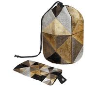 Sacs de maquillage de voyage en forme de seau - Motif géométrique doré argenté - Portable et pliable - Pour femme - Multifonctionnel - Organiseur rond, Art géométrique argenté doré,