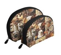 Sacs de maquillage imprimés avec collage de café, 2 pièces, sac de toilette de voyage portable pour femme, blanc, Taille unique, Trousse de maquillage