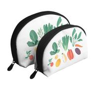 Sacs de maquillage imprimés verts, carottes et légumes 2 pièces Portable Shell Trousse de toilette de voyage, blanc, Taille unique