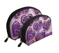 Sacs de maquillage tendance violets avec motifs cœurs - 2 pièces - Portable - Trousse de toilette de voyage pour femme, blanc, Taille unique, Trousse de maquillage