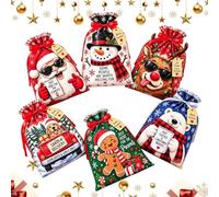 Sacs De Noël À Cordon Coulissant 6 Pièces Pochette À Cordon Dessin Animé | Sacs Cadeaux Fête Pour Bonbons Biscuits Petits Soirées Événements Thématiques Réunions