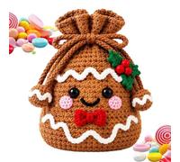 Sacs de Noël à cordon coulissant Pochettes réutilisables douces en crochet | Sachet D'Emballage Pour Bonbons Pour Snacks Cookies Chocolats Maison Fête J.