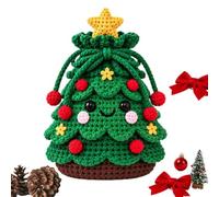 Sacs de Noël à cordon coulissant Pochettes Réutilisables En Crochet Doux À | Sac à biscuits tricoté déco maison Pour Snacks Cookies Chocolats Maison Fête Je