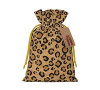Sacs de Noël à cordon de serrage avec ruban de Noël jaune imprimé léopard sauvage - Pochettes cadeaux réutilisables en toile de jute avec cordon de serrage, taille M